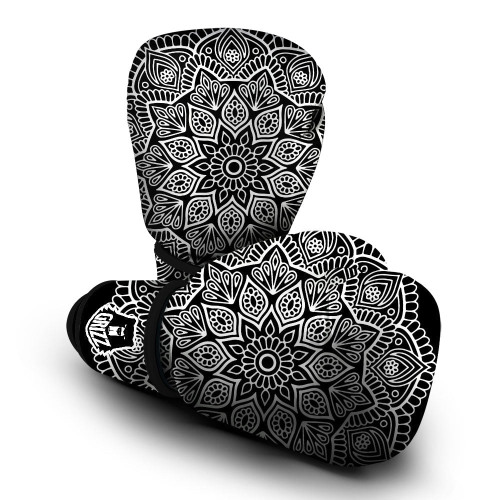Abstract Mandala White And Black Print Boxing Gloves-grizzshop