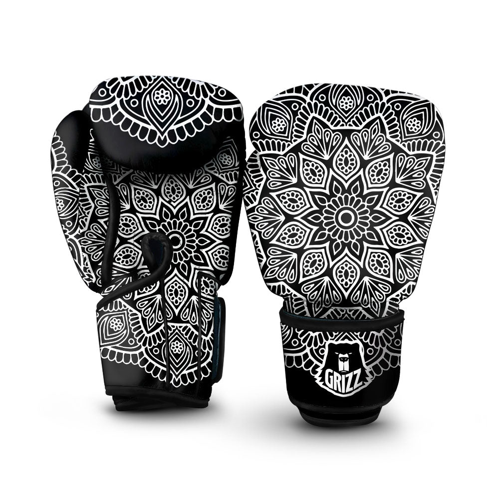 Abstract Mandala White And Black Print Boxing Gloves-grizzshop