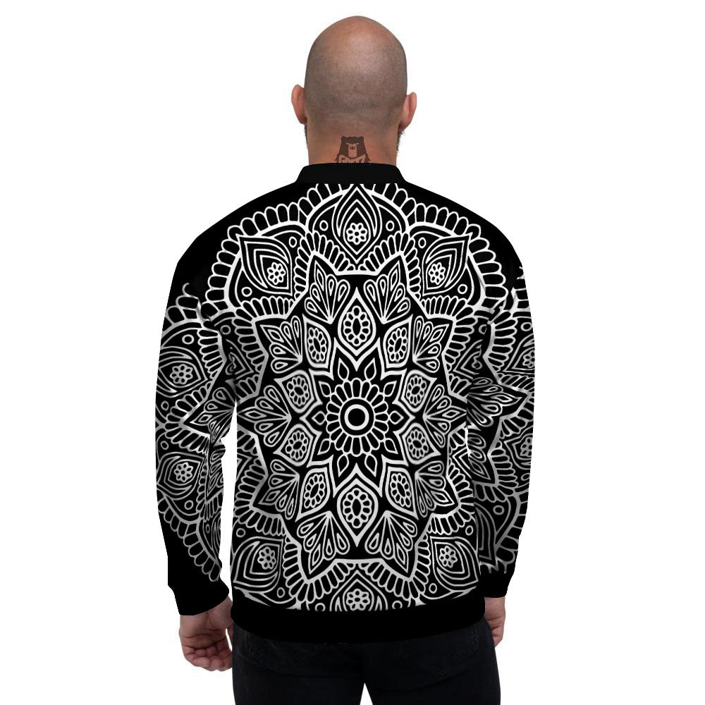 Abstract Mandala White And Black Print Men's Bomber Jacket-grizzshop