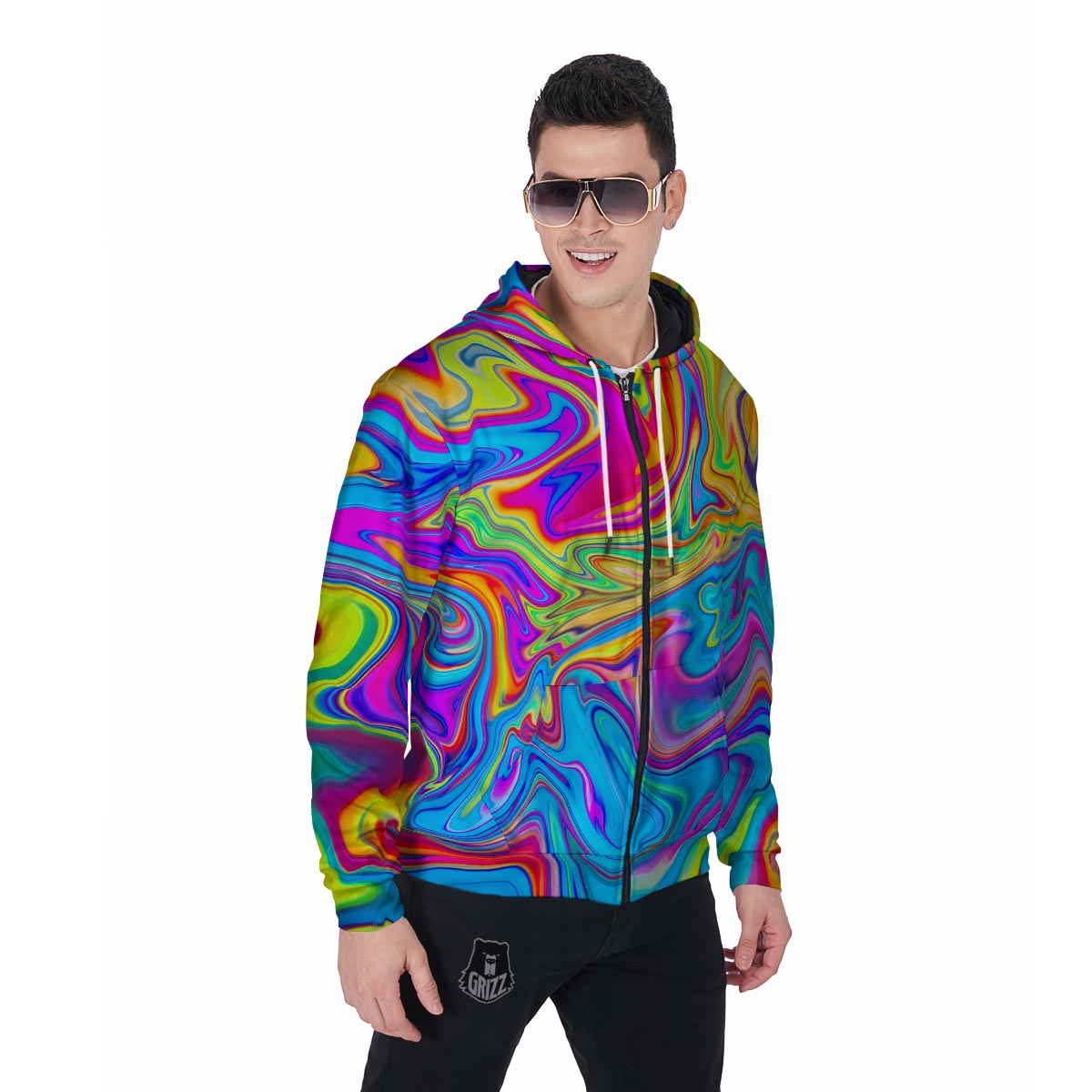 Abstract Mixing Ink Men's Zip Up Hoodie-grizzshop