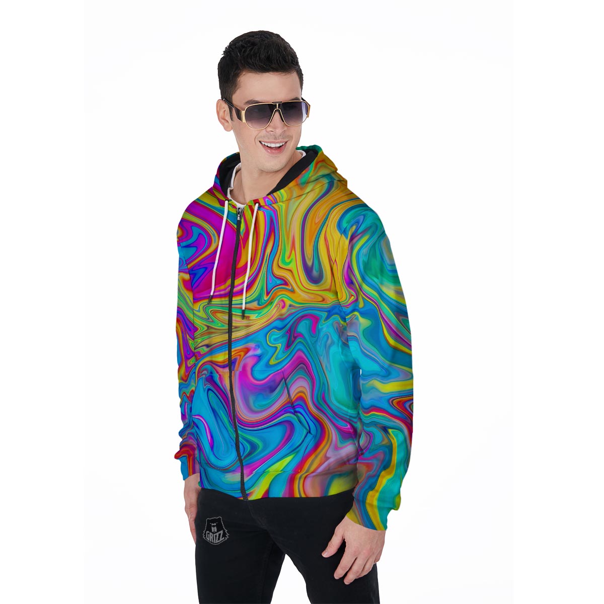 Abstract Mixing Ink Men's Zip Up Hoodie-grizzshop