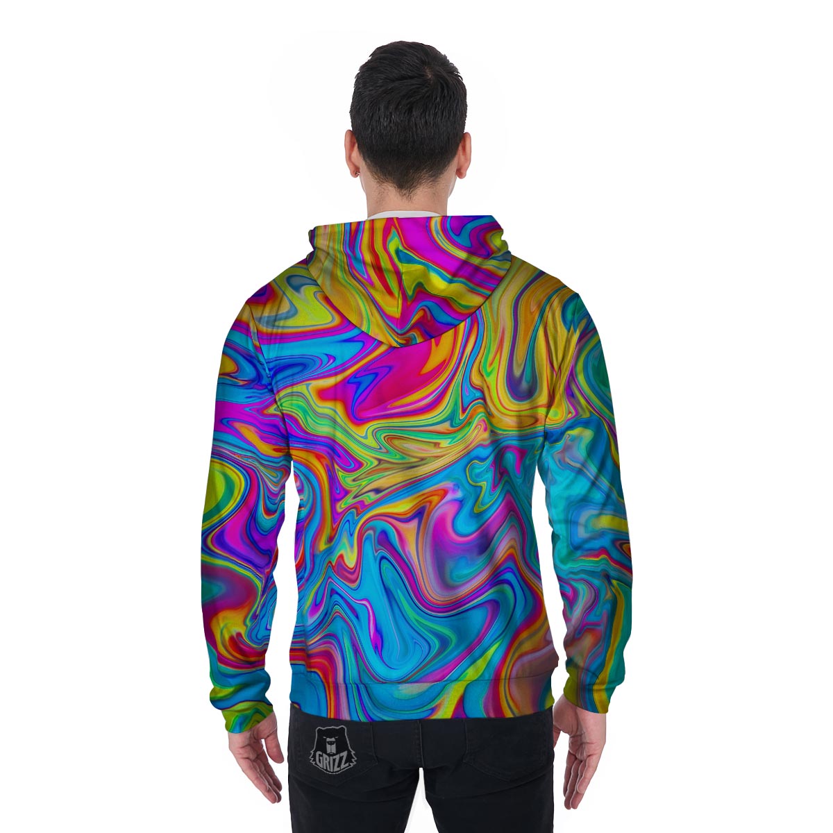Abstract Mixing Ink Men's Zip Up Hoodie-grizzshop