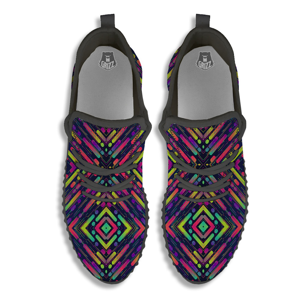 Abstract Neon Colorful Stripes Print Pattern Black Walking Shoes-grizzshop