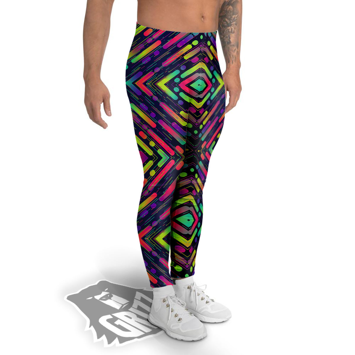 Abstract Neon Colorful Stripes Print Pattern Men's Leggings-grizzshop