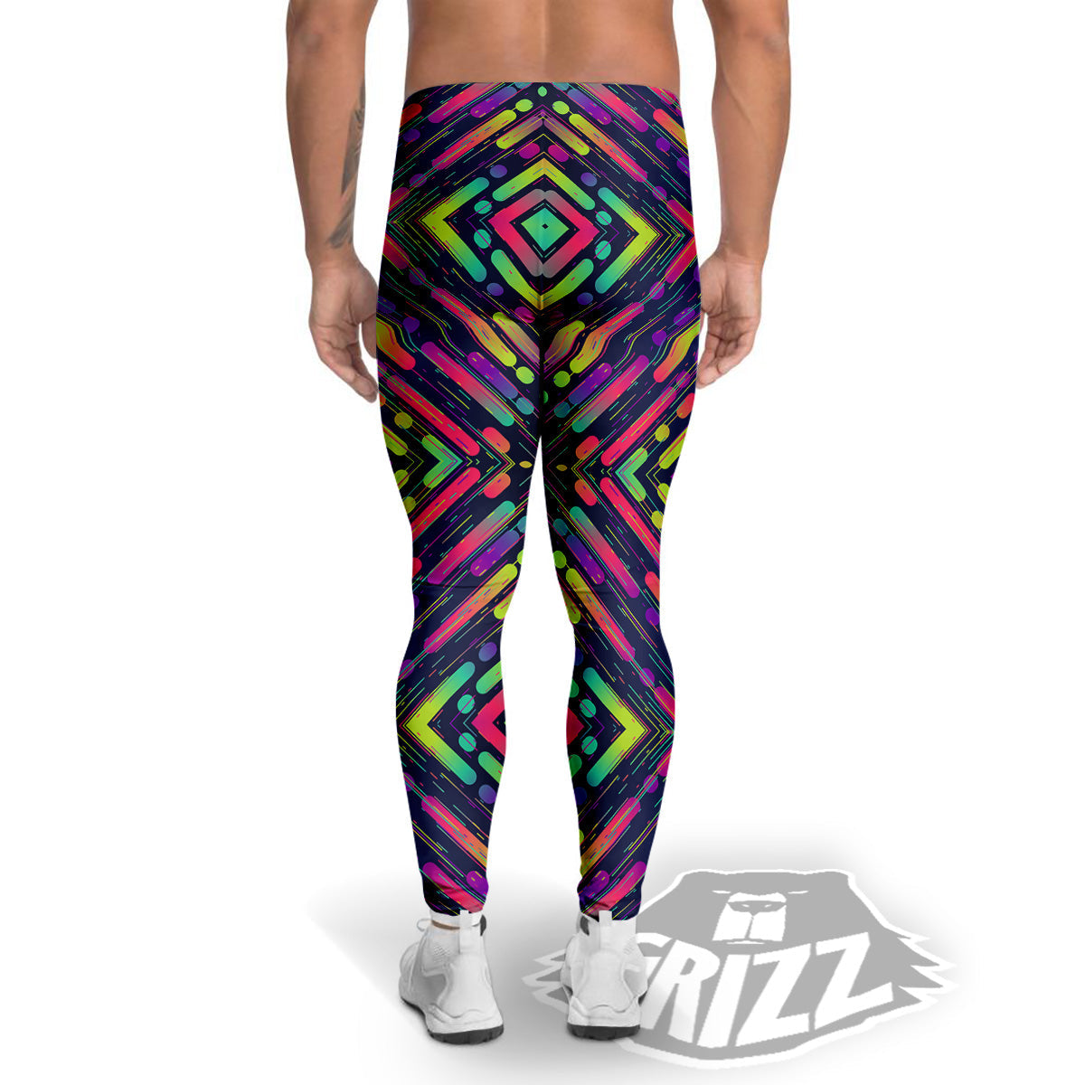 Abstract Neon Colorful Stripes Print Pattern Men's Leggings-grizzshop