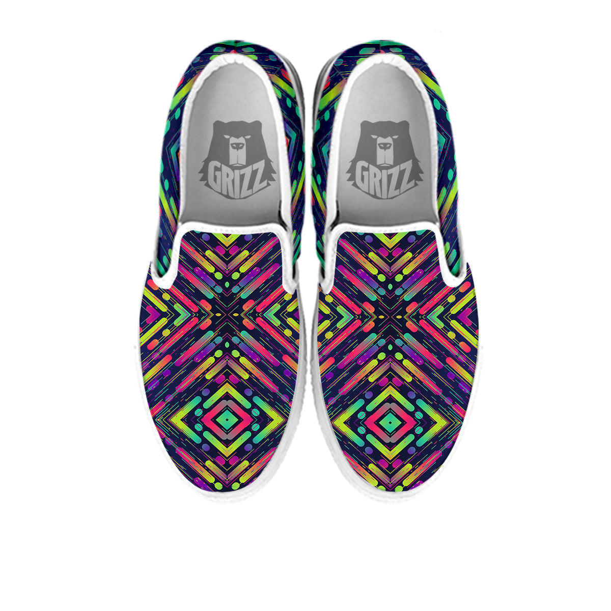 Abstract Neon Colorful Stripes Print Pattern White Slip On Shoes-grizzshop