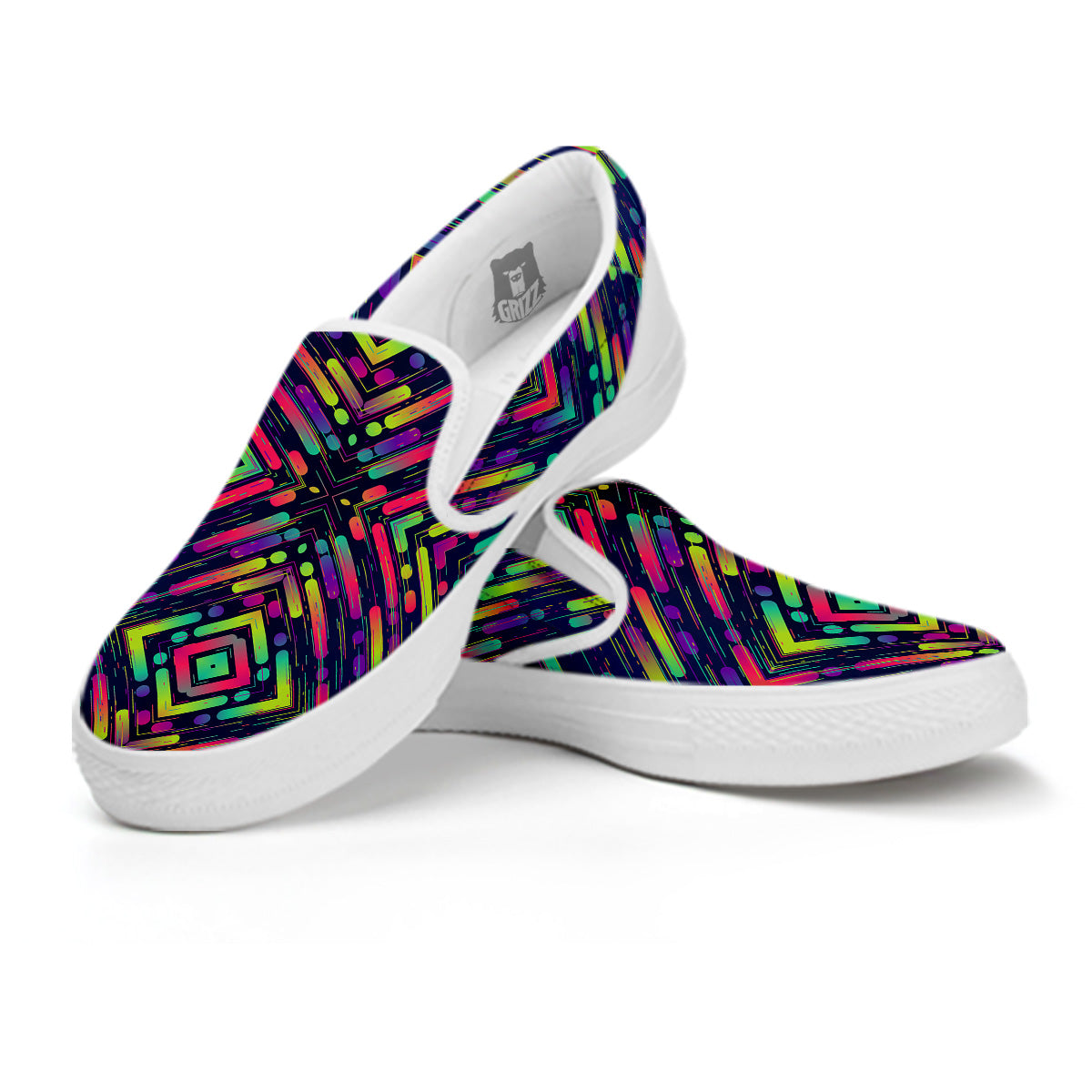 Abstract Neon Colorful Stripes Print Pattern White Slip On Shoes-grizzshop