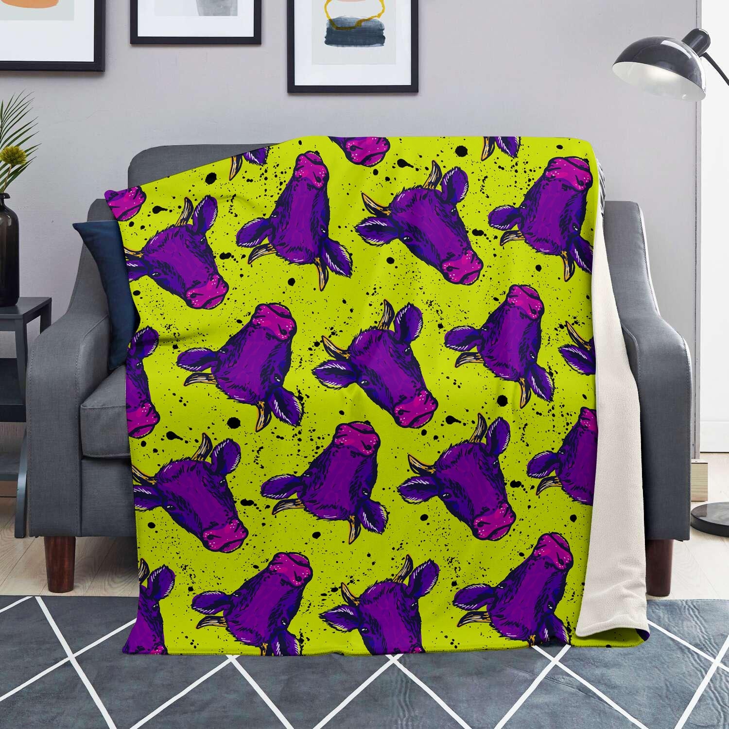 Abstract Neon Cow Print Blanket-grizzshop