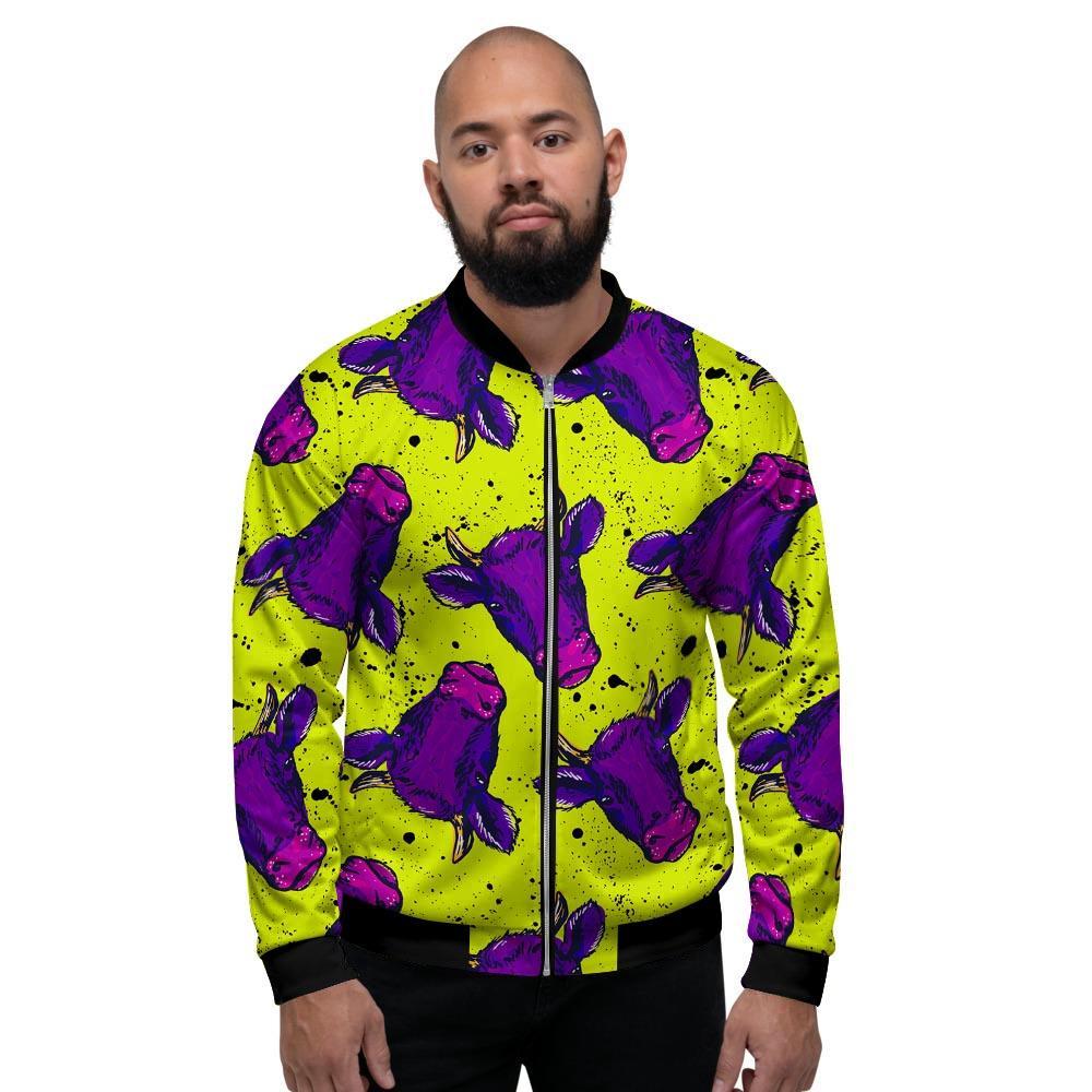 Brown And White Cow Print Men's Bomber Jacket