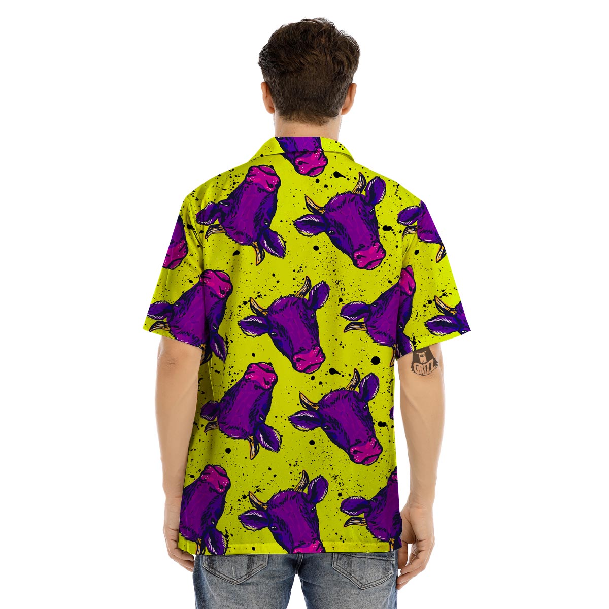 Abstract Neon Cow Print Men’s Hawaiian Shirt-grizzshop