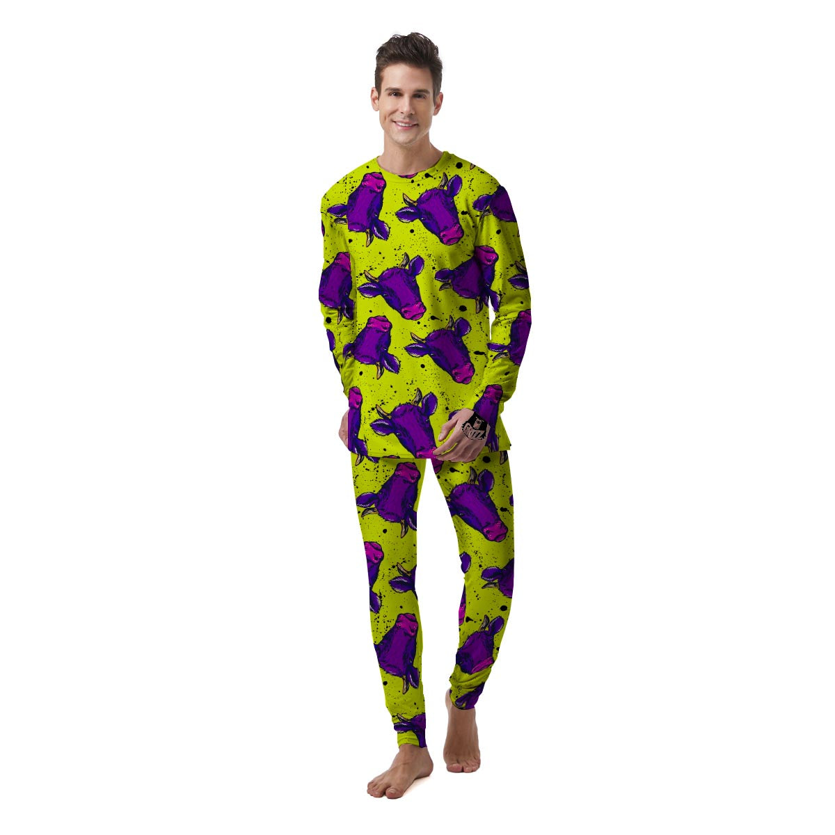 Abstract Neon Cow Print Men's Pajamas-grizzshop