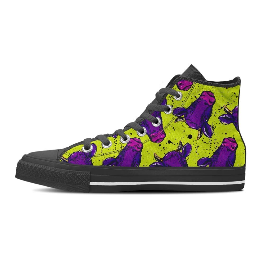 Abstract Neon Cow Print Women's High Top Shoes-grizzshop