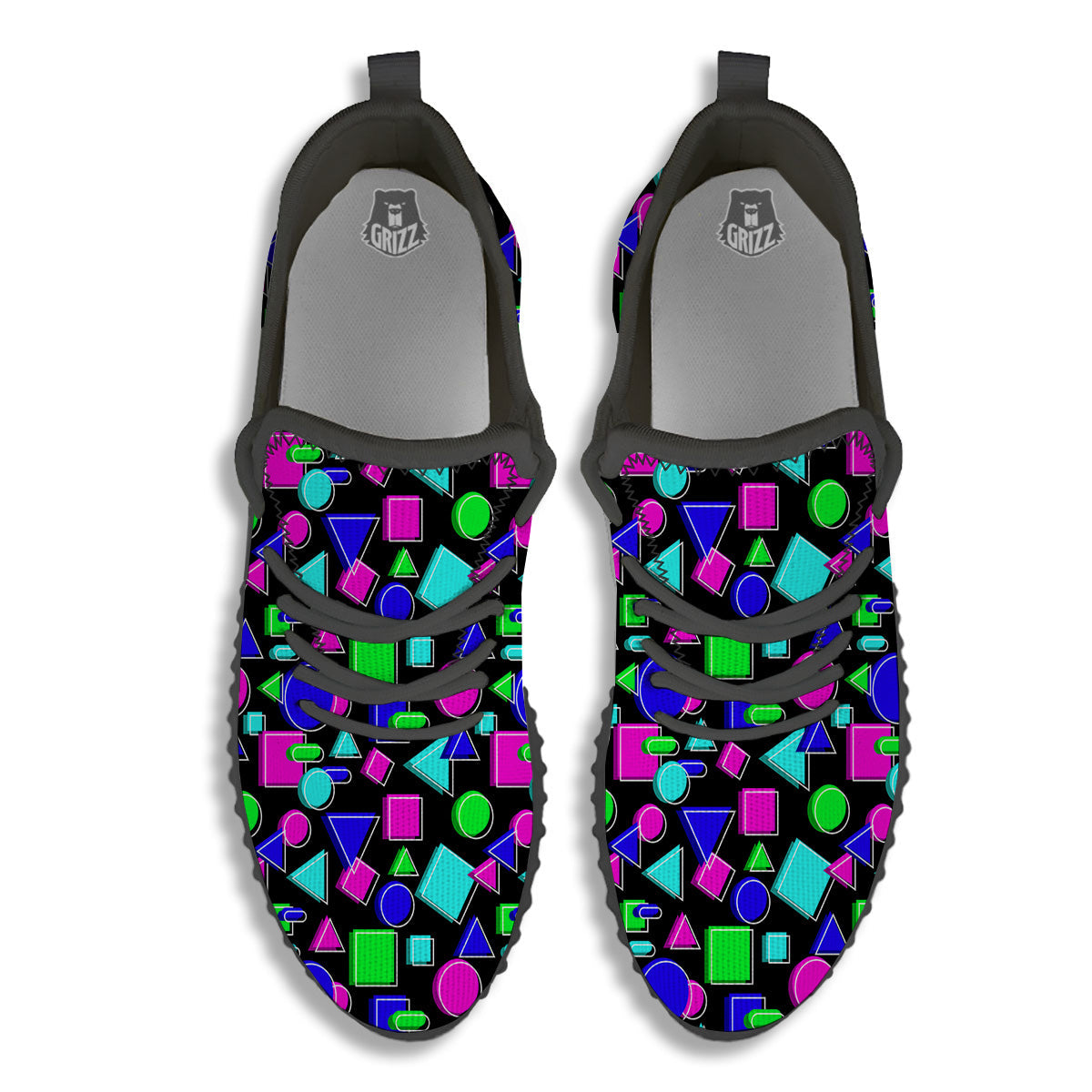 Abstract Neon Geometric Print Pattern Black Walking Shoes-grizzshop