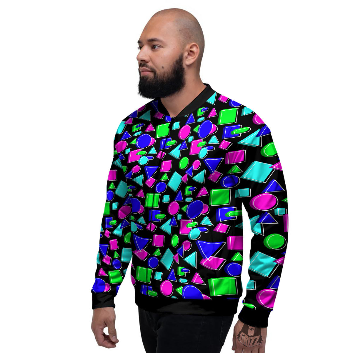Abstract Neon Geometric Print Pattern Men's Bomber Jacket-grizzshop