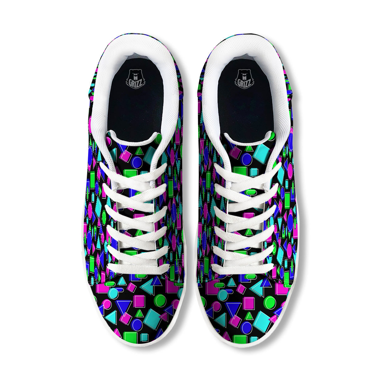 Abstract Neon Geometric Print Pattern White Low Top Sneakers-grizzshop