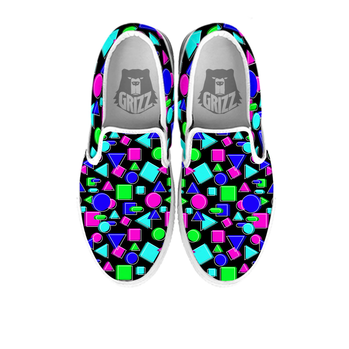 Abstract Neon Geometric Print Pattern White Slip On Shoes-grizzshop