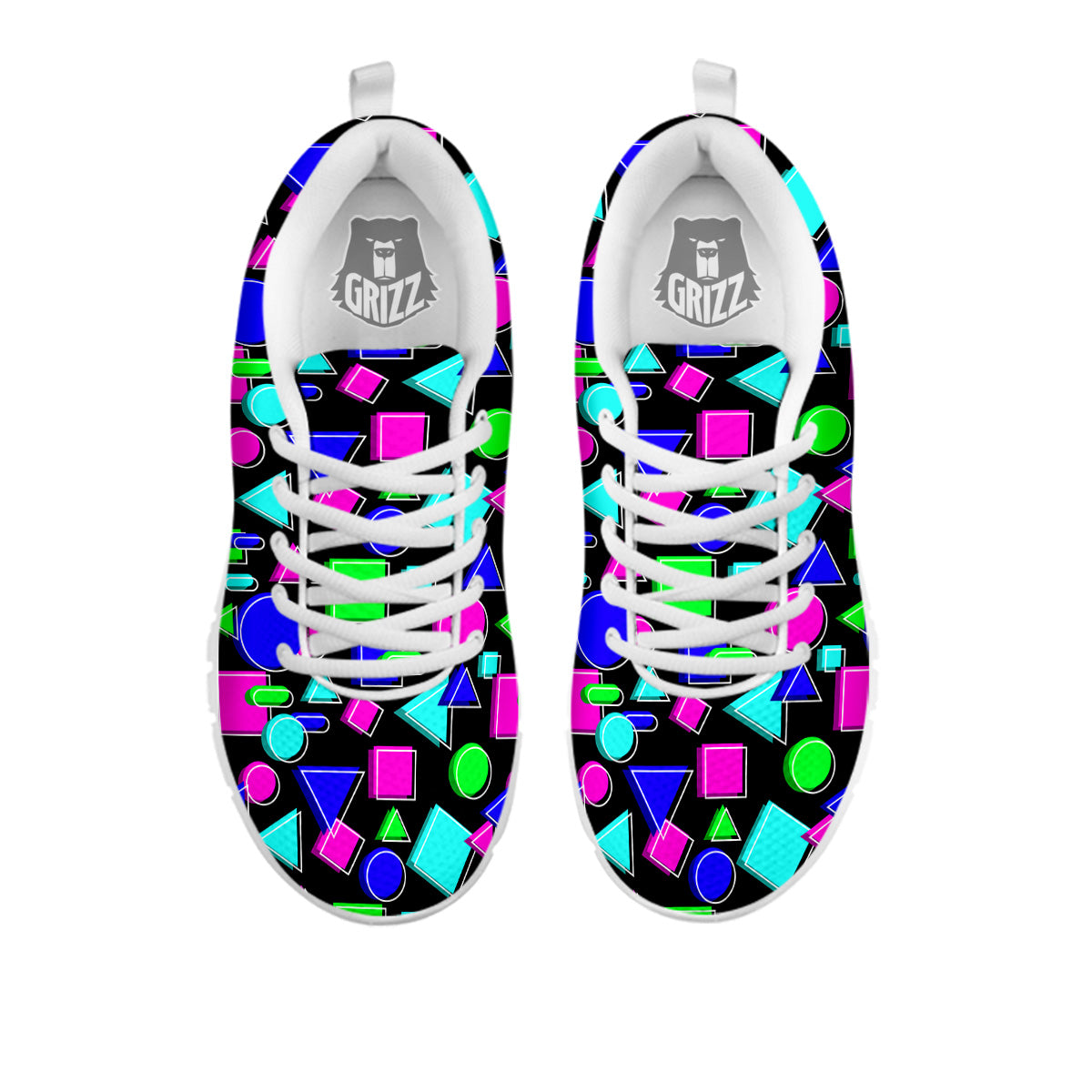Abstract Neon Geometric Print Pattern White Sneaker-grizzshop