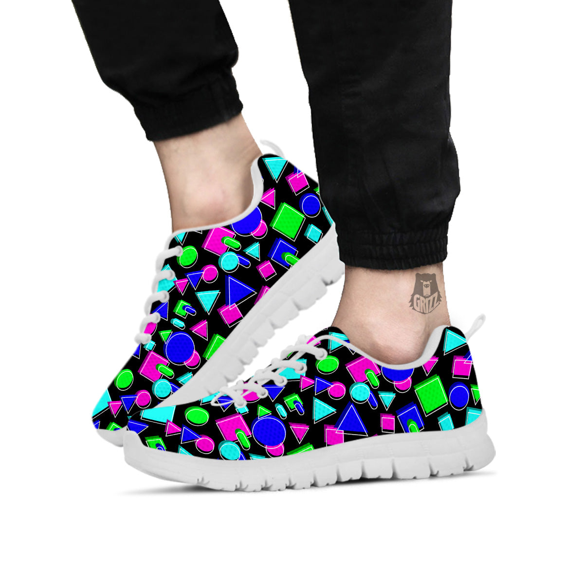 Abstract Neon Geometric Print Pattern White Sneaker-grizzshop