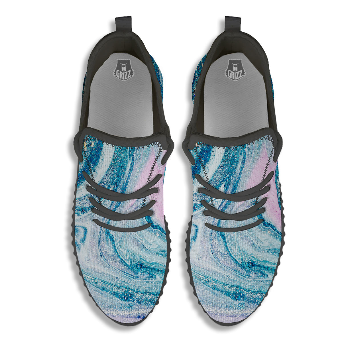 Abstract Ocean Marble Pink Blue Print Black Walking Shoes-grizzshop