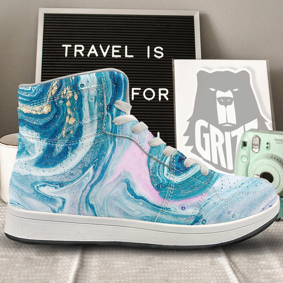 Abstract Ocean Marble Pink Blue Print High Top Sneakers-grizzshop