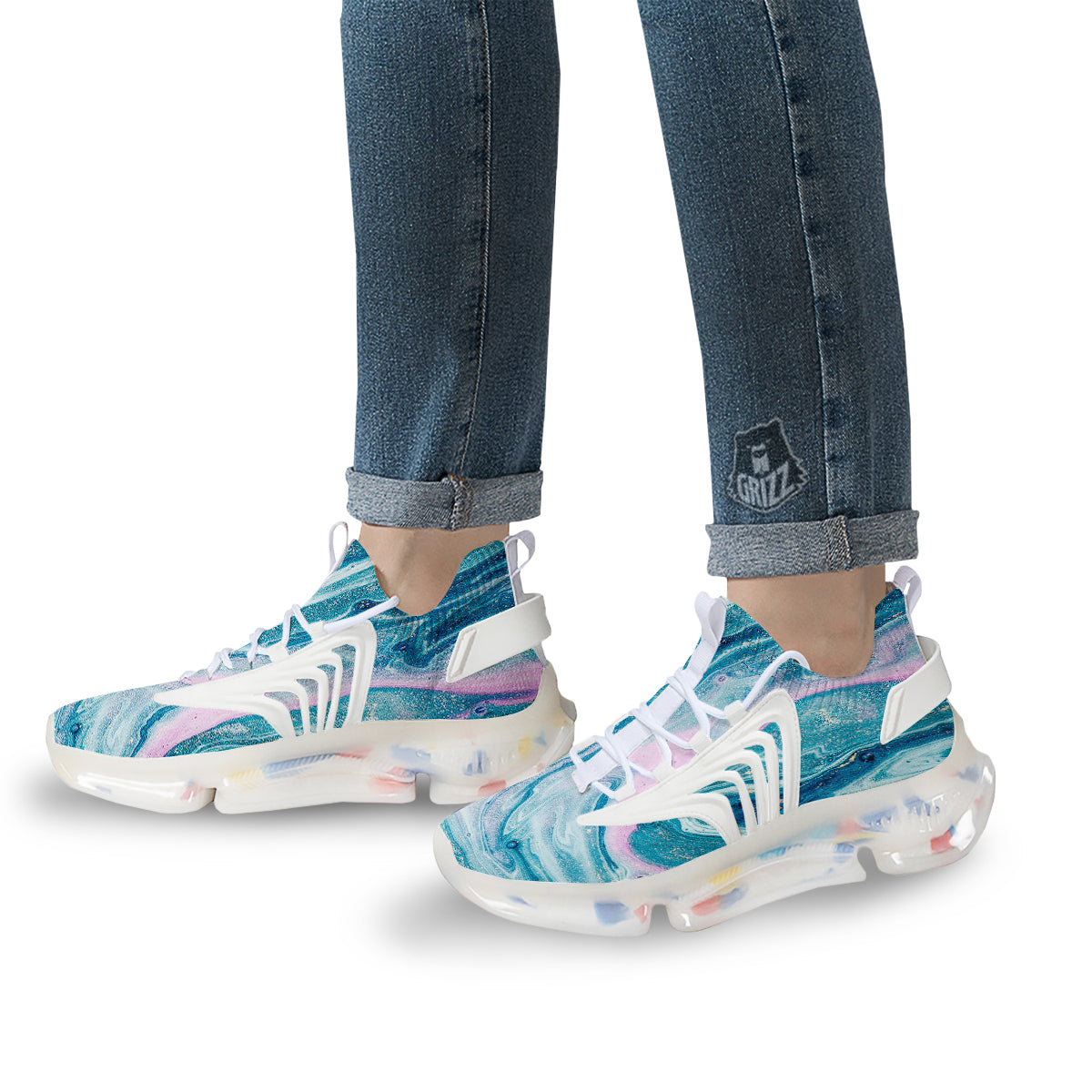 Abstract Ocean Marble Pink Blue Print White Gym Shoes-grizzshop