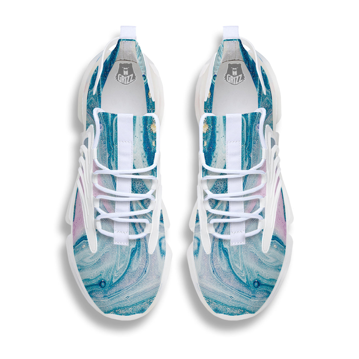 Abstract Ocean Marble Pink Blue Print White Gym Shoes-grizzshop