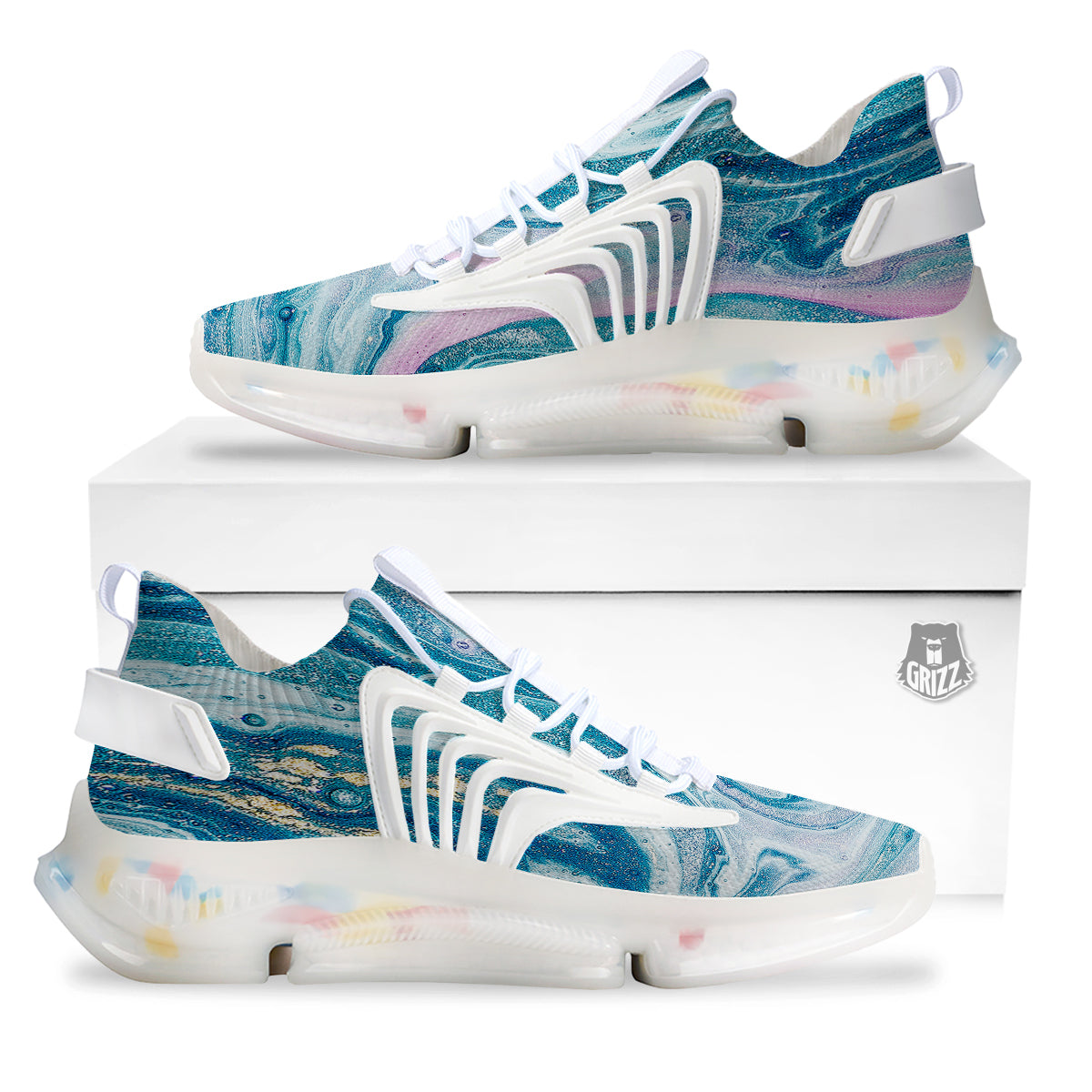 Abstract Ocean Marble Pink Blue Print White Gym Shoes-grizzshop