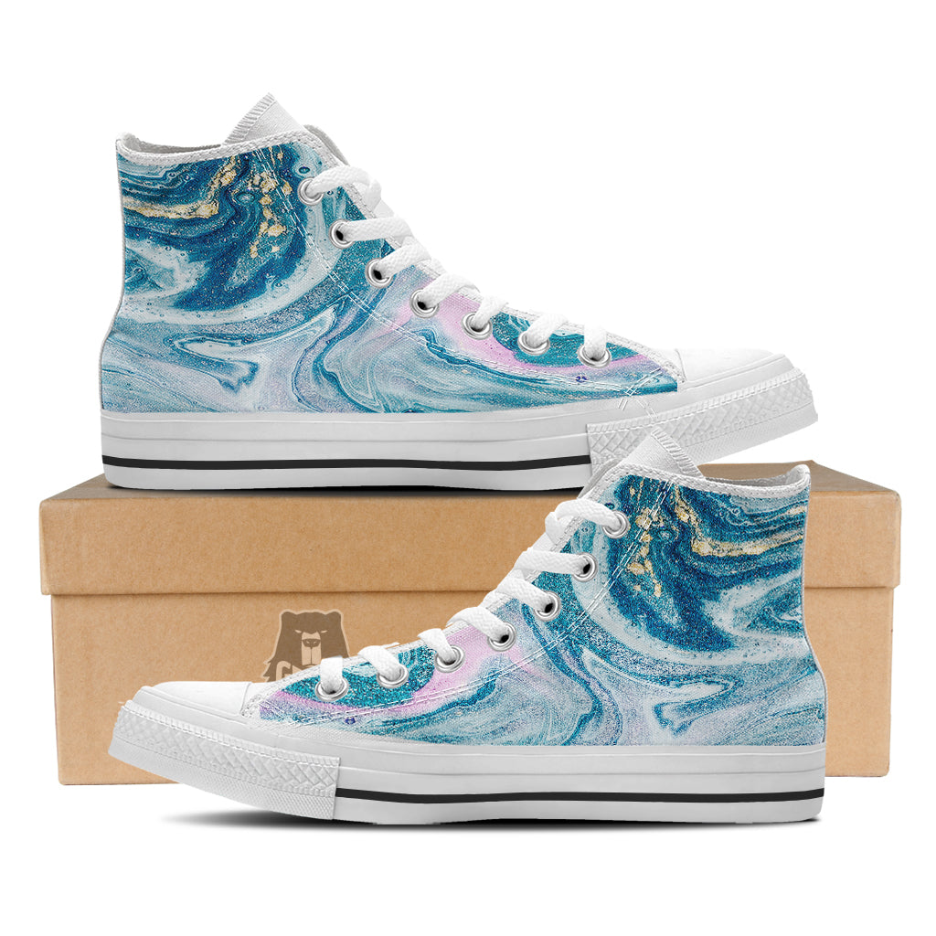 Abstract Ocean Marble Pink Blue Print White High Top Shoes-grizzshop