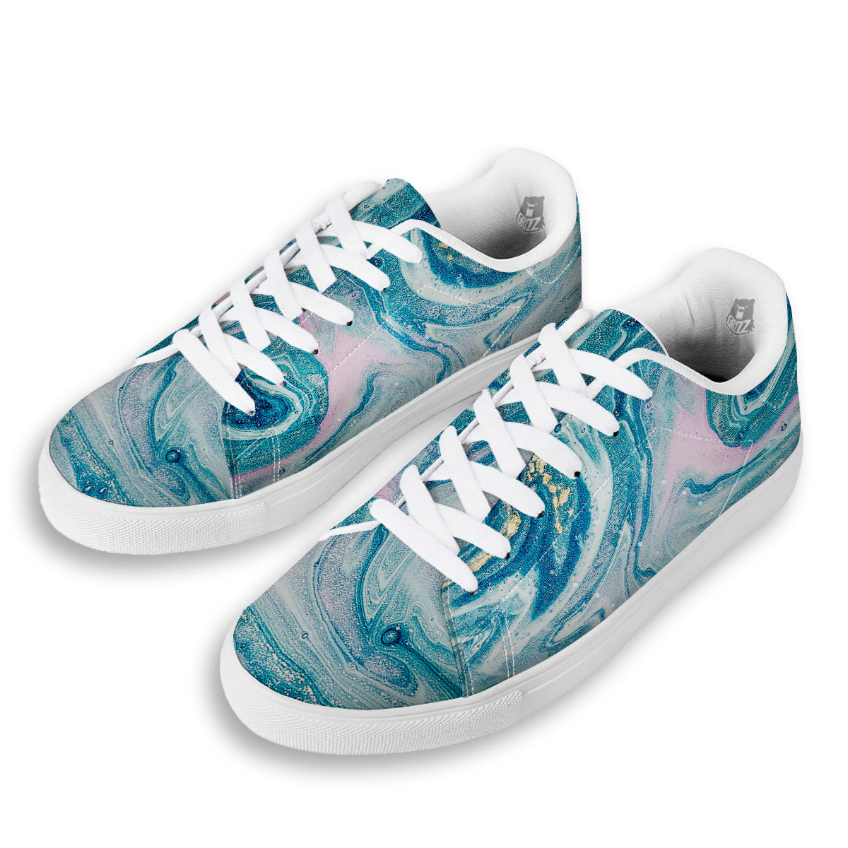 Abstract Ocean Marble Pink Blue Print White Low Top Sneakers-grizzshop