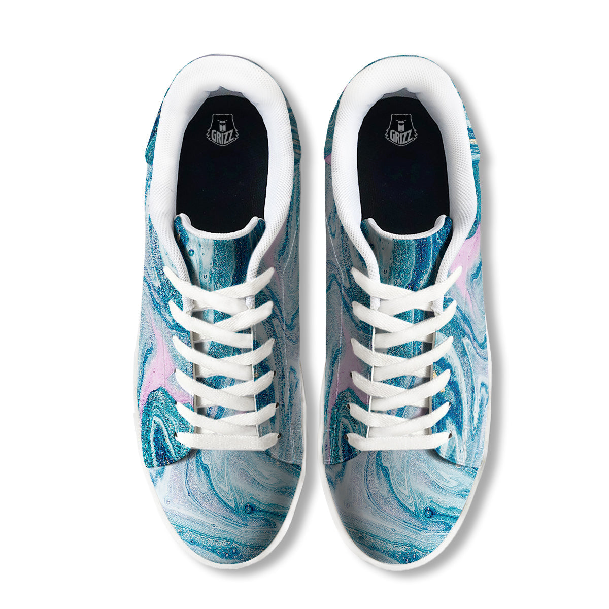 Abstract Ocean Marble Pink Blue Print White Low Top Sneakers-grizzshop