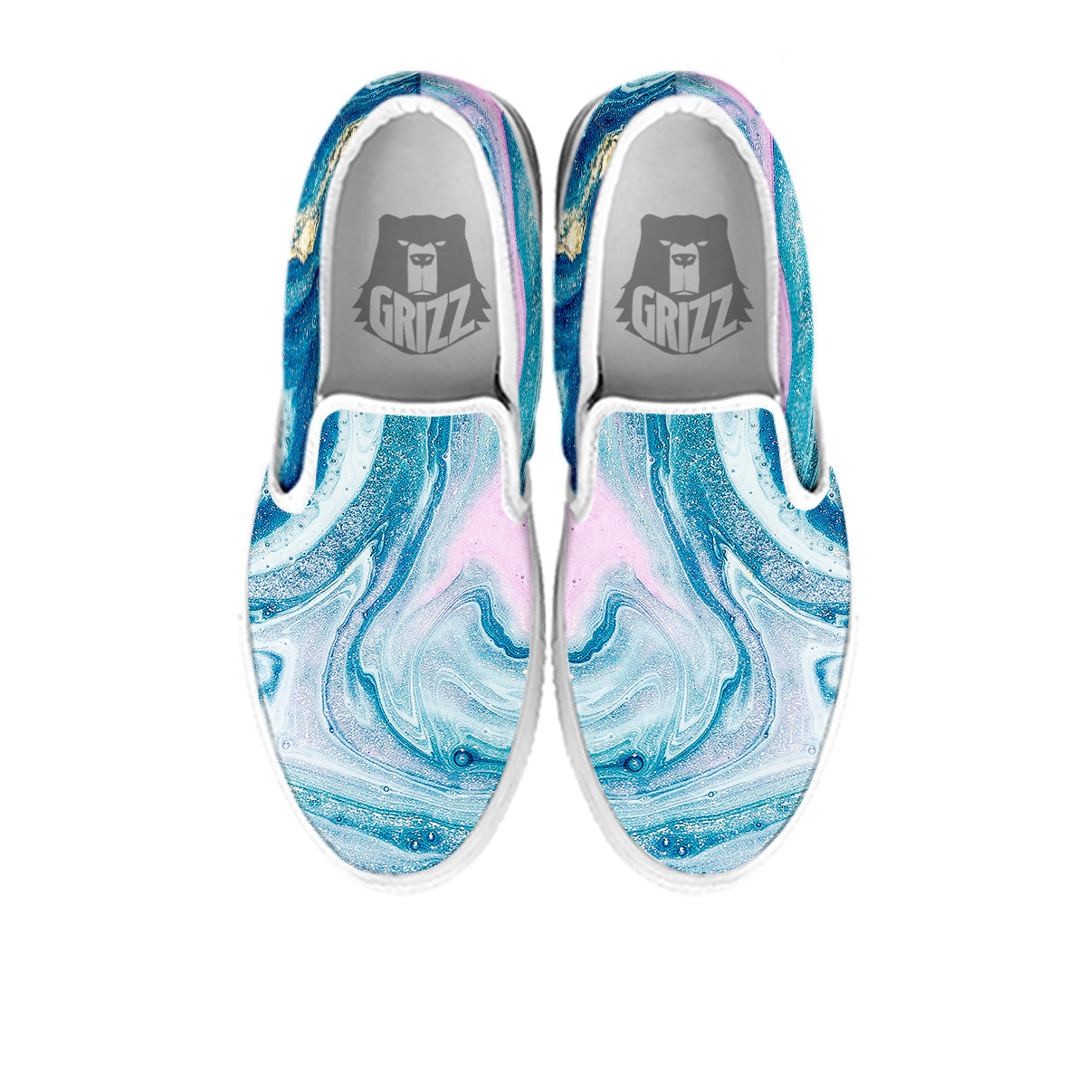 Abstract Ocean Marble Pink Blue Print White Slip On Shoes-grizzshop