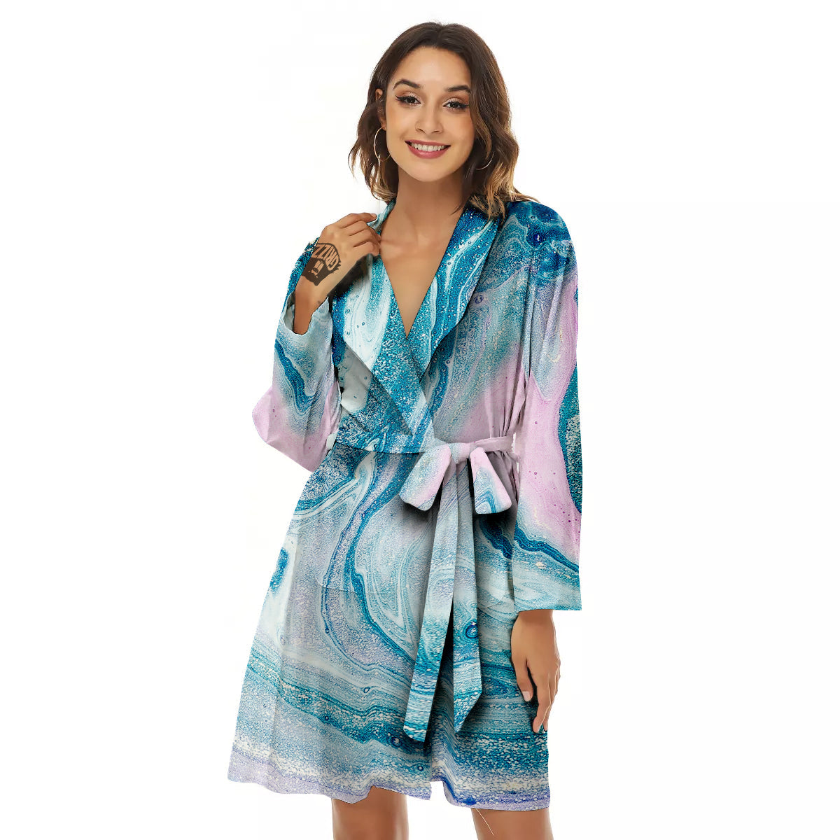Abstract Ocean Marble Pink Blue Print Women's Robe-grizzshop
