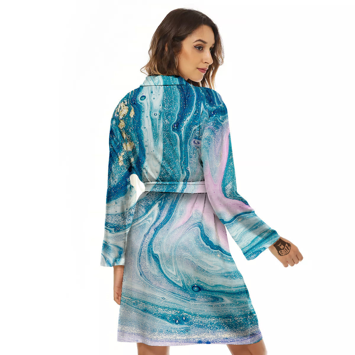 Abstract Ocean Marble Pink Blue Print Women's Robe-grizzshop