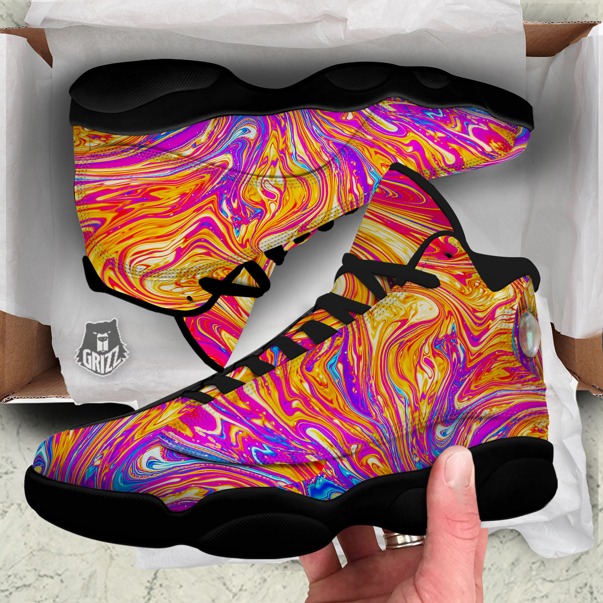 Abstract Orange Psychedelic Print Black Basketball Shoes-grizzshop