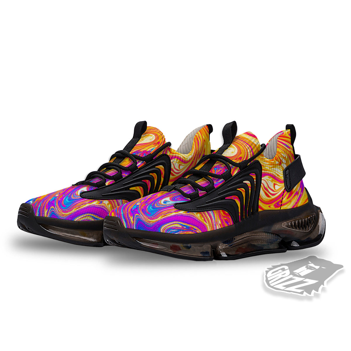 Abstract Orange Psychedelic Print Black Gym Shoes-grizzshop