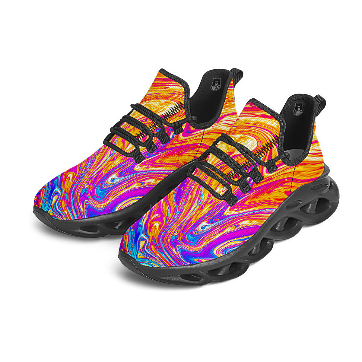 Abstract Orange Psychedelic Print Black Running Shoes-grizzshop