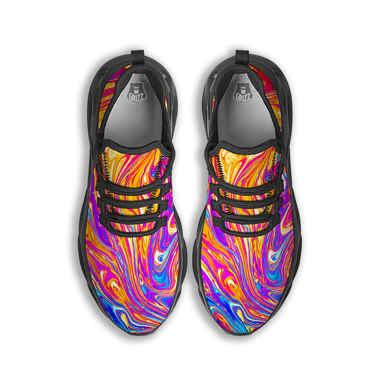 Abstract Orange Psychedelic Print Black Running Shoes-grizzshop