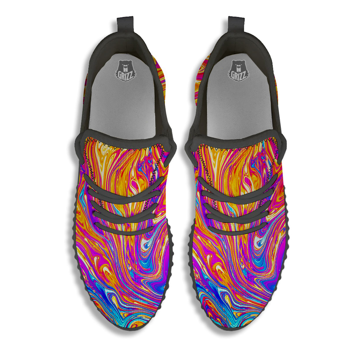 Abstract Orange Psychedelic Print Black Walking Shoes-grizzshop