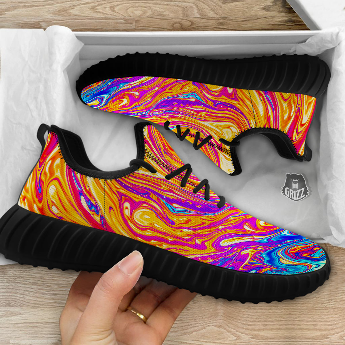 Abstract Orange Psychedelic Print Black Walking Shoes-grizzshop