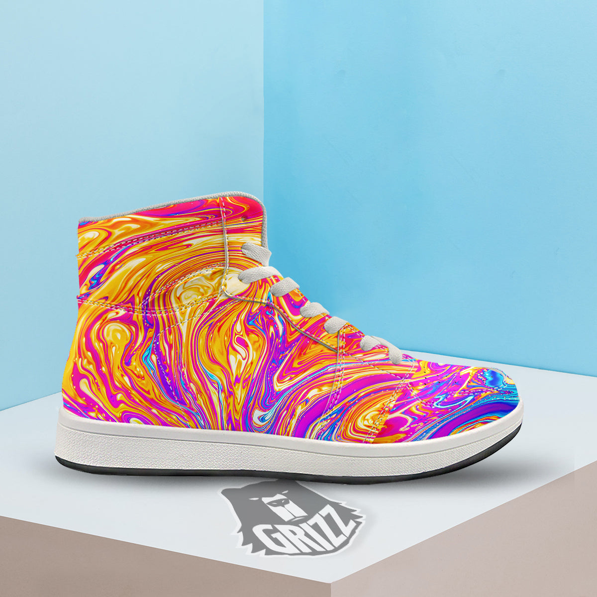 Abstract Orange Psychedelic Print High Top Sneakers-grizzshop