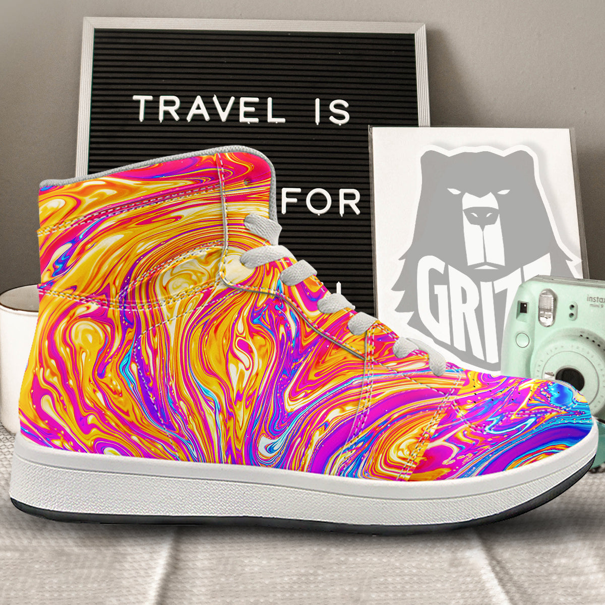 Abstract Orange Psychedelic Print High Top Sneakers-grizzshop