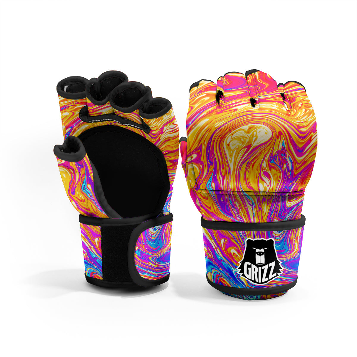 Abstract Orange Psychedelic Print MMA Gloves-grizzshop