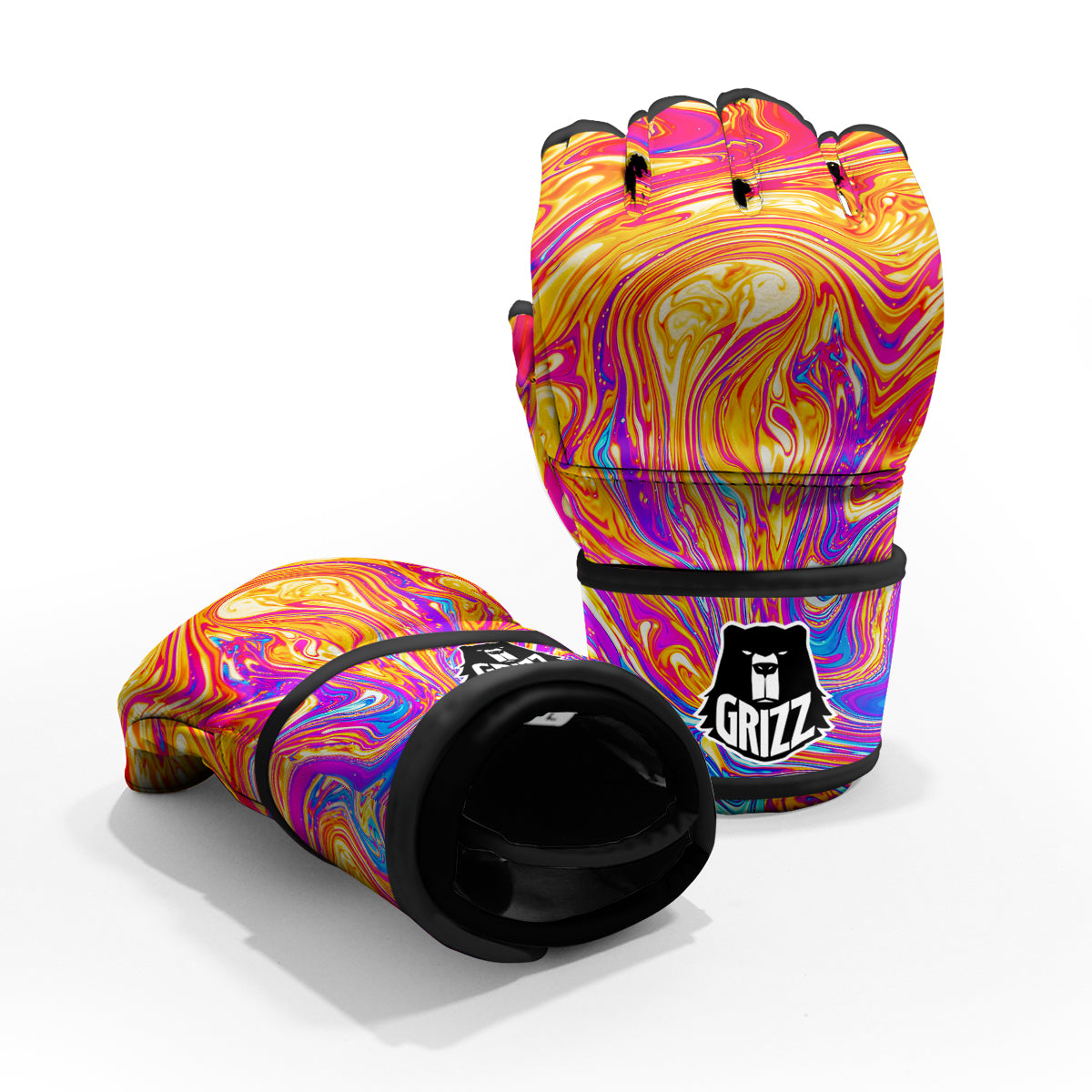 Abstract Orange Psychedelic Print MMA Gloves-grizzshop