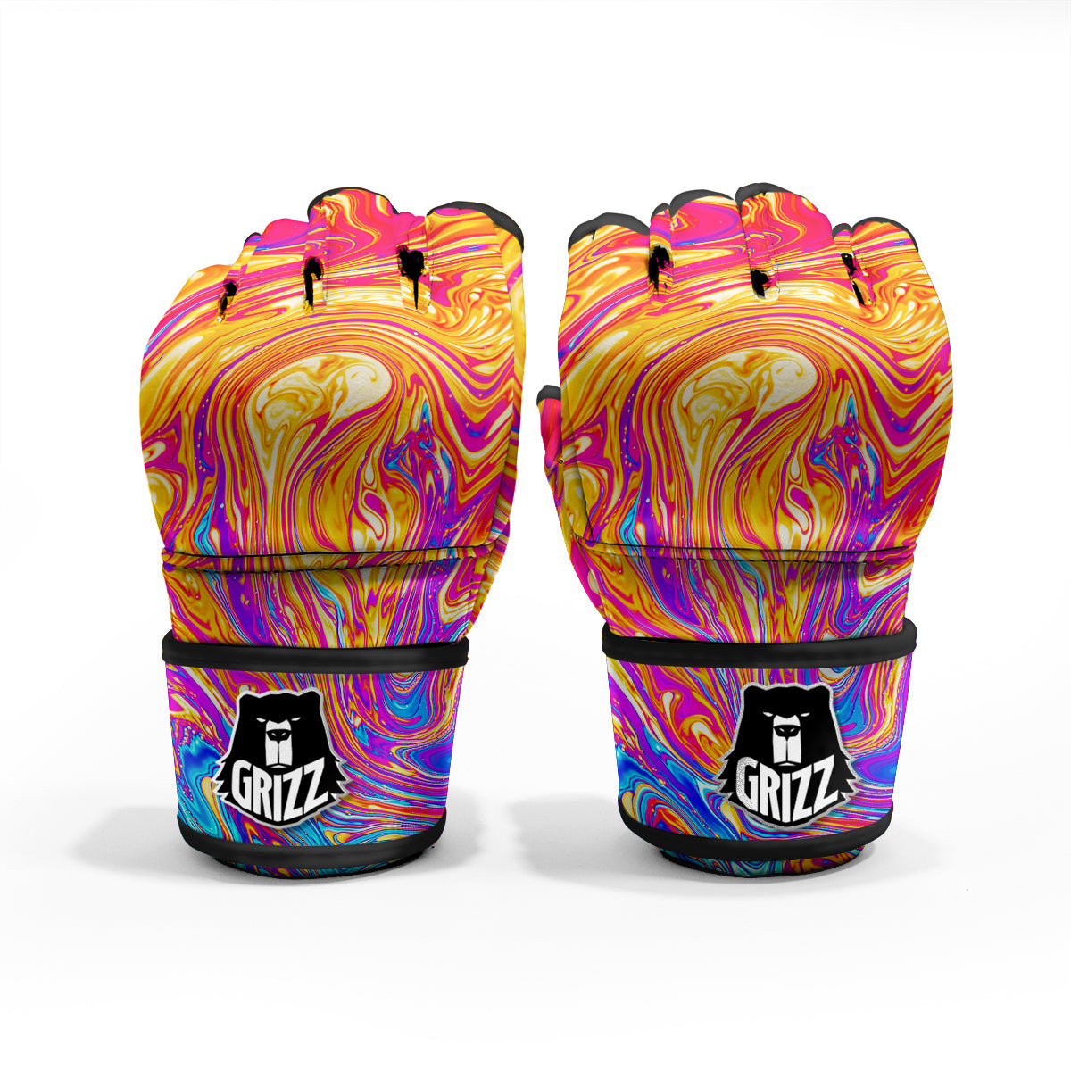 Abstract Orange Psychedelic Print MMA Gloves-grizzshop
