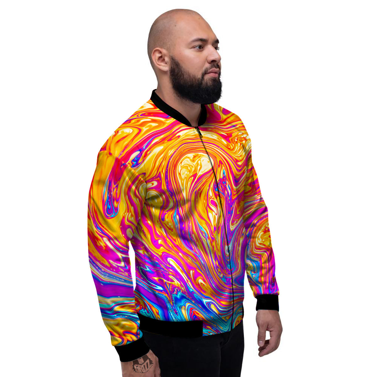 Abstract Orange Psychedelic Print Men's Bomber Jacket-grizzshop