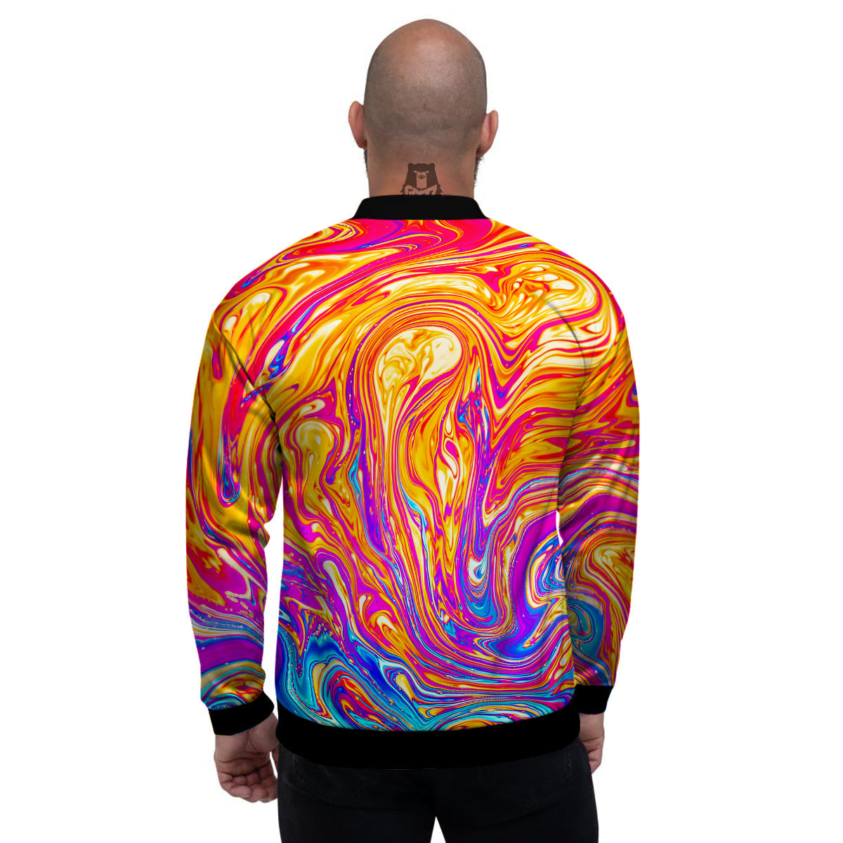 Abstract Orange Psychedelic Print Men's Bomber Jacket-grizzshop