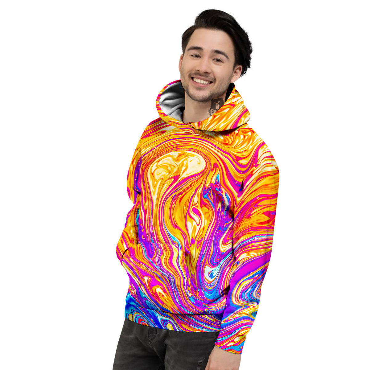 Abstract Orange Psychedelic Print Men's Hoodie-grizzshop