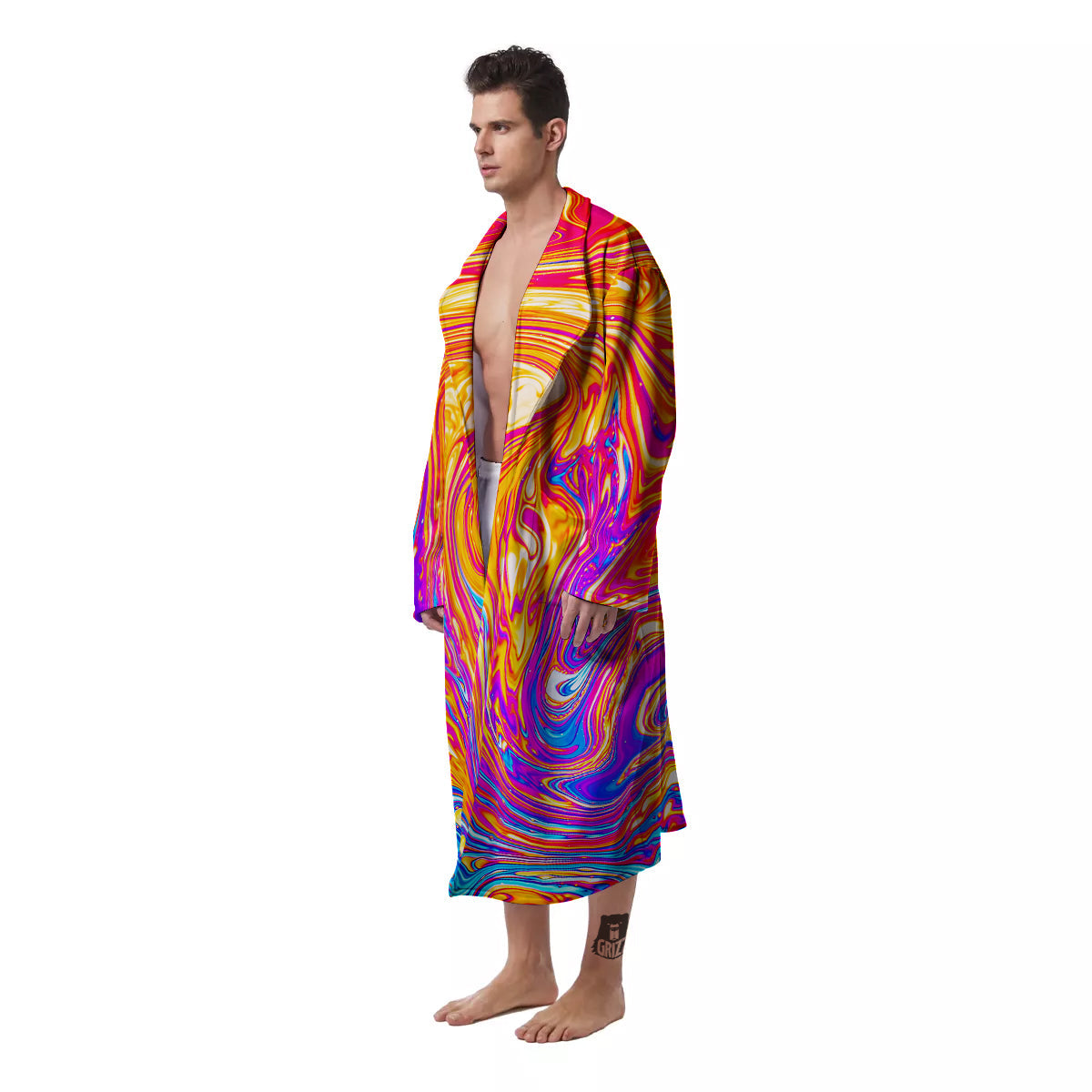 Abstract Orange Psychedelic Print Men's Robe-grizzshop