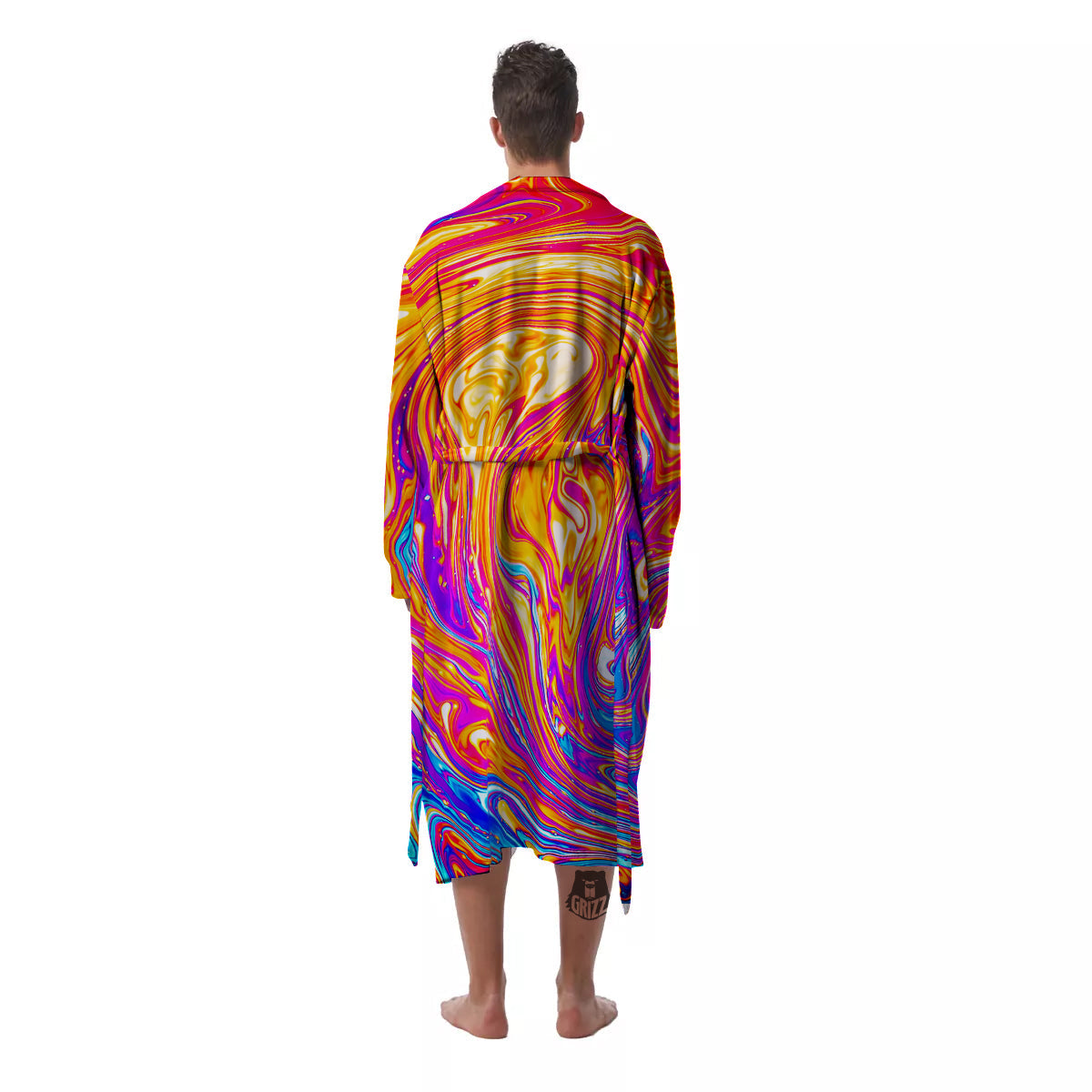 Abstract Orange Psychedelic Print Men's Robe-grizzshop