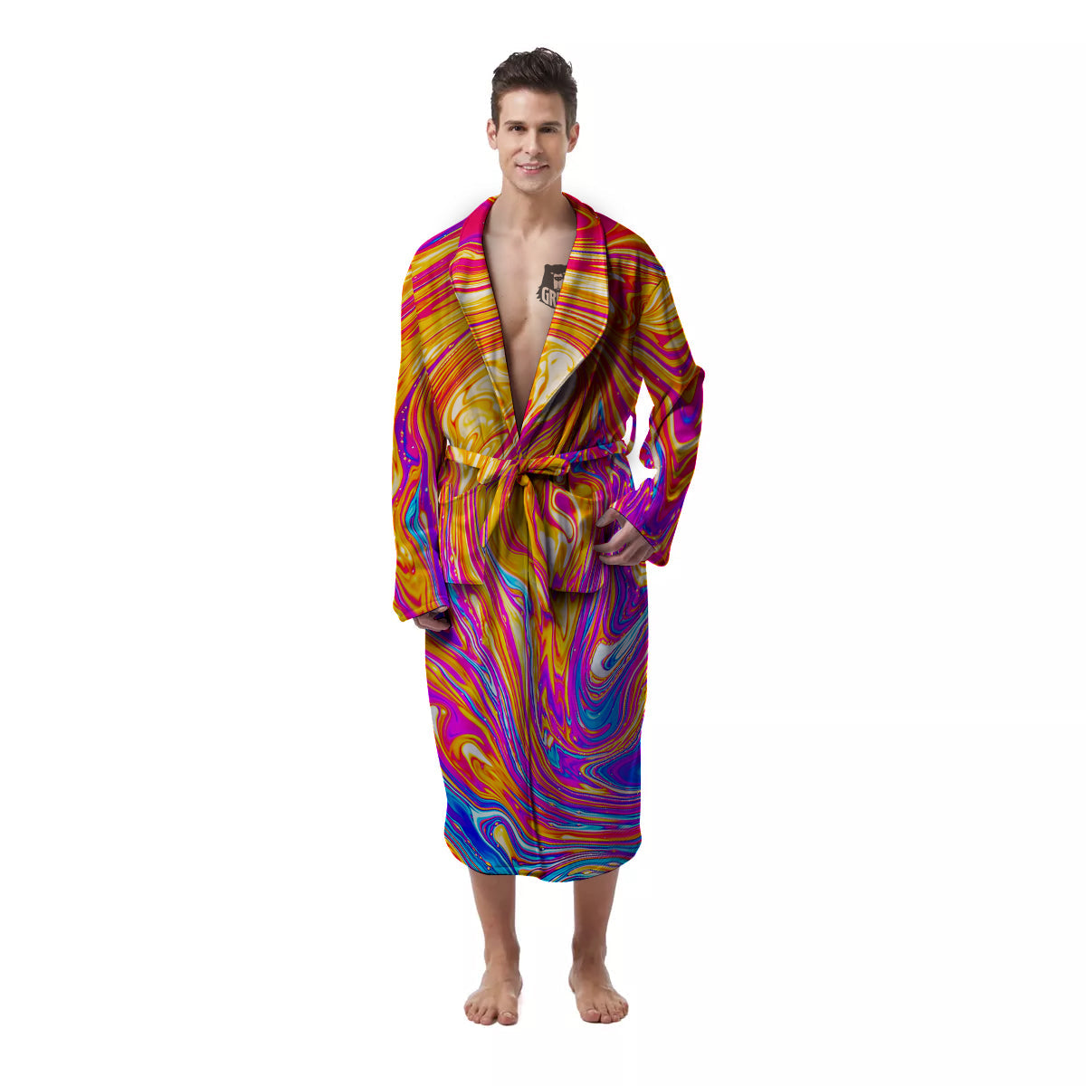 Abstract Orange Psychedelic Print Men's Robe-grizzshop